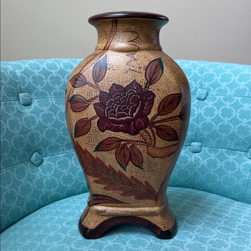 Rustic Floral Decorative Vase - Rose & Bud Motif – Vintage Style
